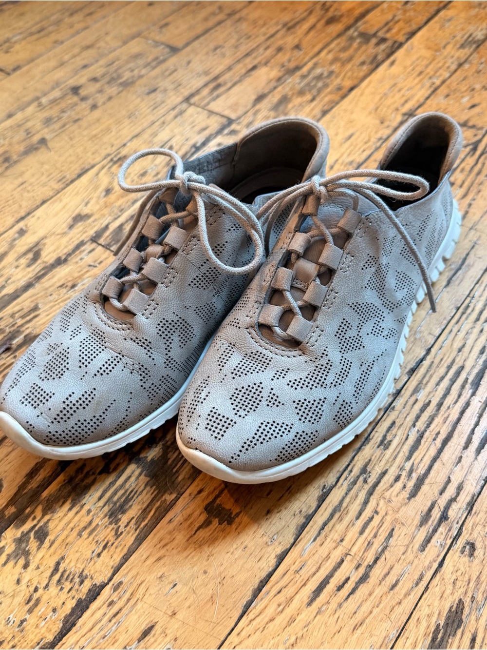 Cole Haan Zerogrand Light Gray Perforated Lace-Up Sneakers 5.5